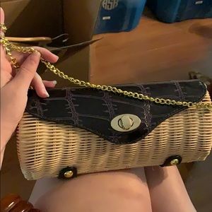Unique wicker and genuine leather purse